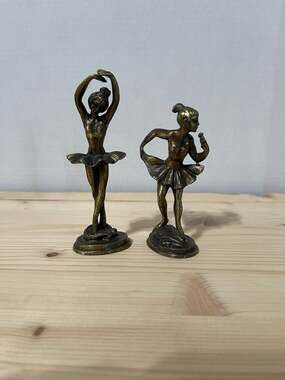 Vintage Brass Ballerina Figurines Tutu Dancer Sculptures Set of 2